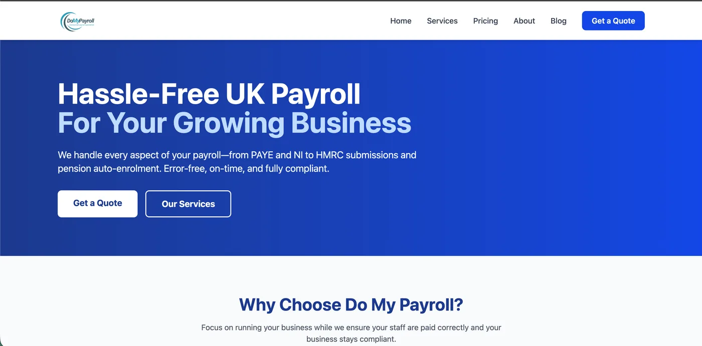 Screenshot of the Do My Payroll website