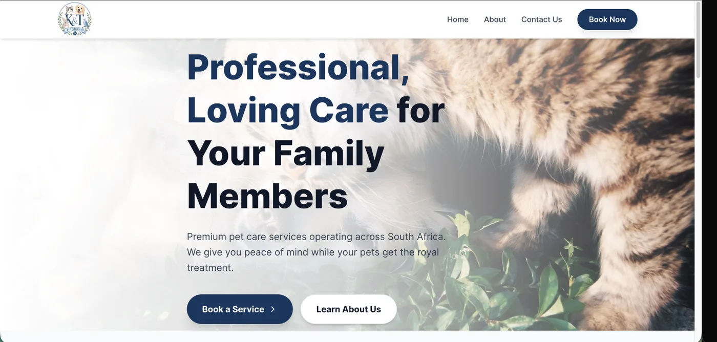 Screenshot of the Kaylee and Tenielle's Pet Services website